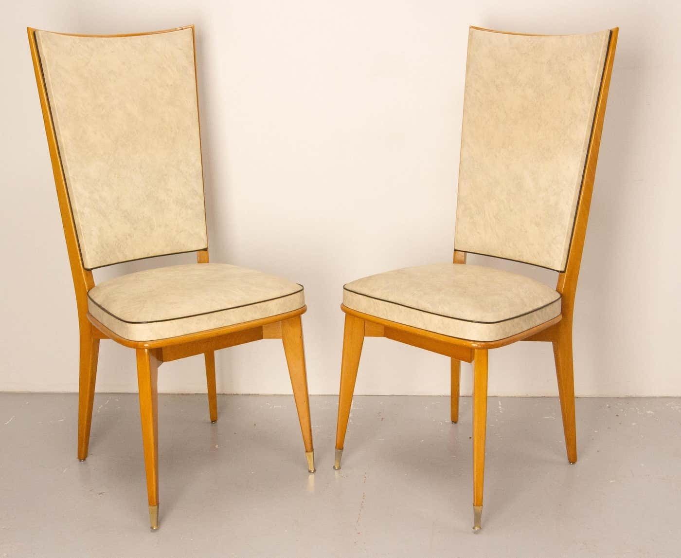 Six Dining Chairs Beech And Skai Midcentury French, Circa 1960 photo 1490.0