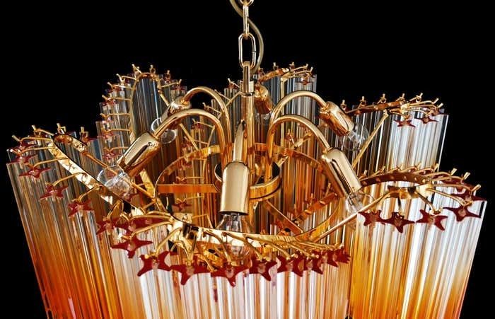 Beautiful Quadriedri Murano Glass Chandeliers   114 Shaded Amber Prism photo vintage