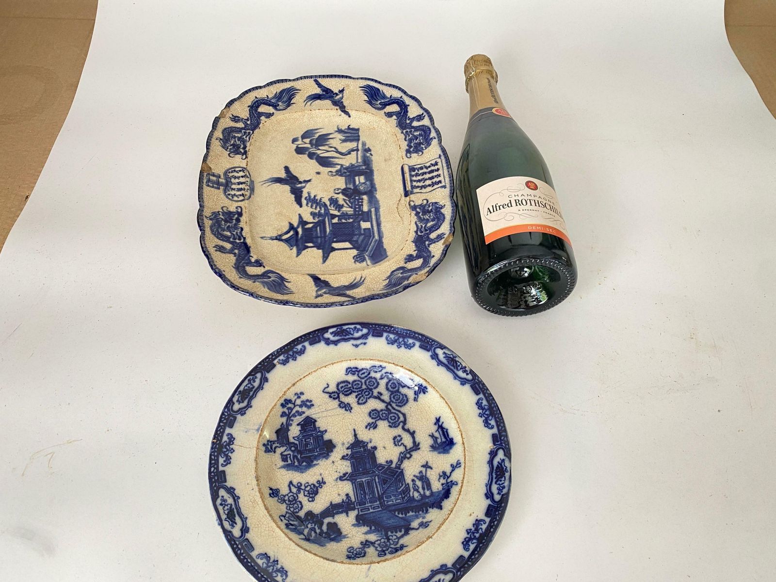 photo for sale Faience Dish And Plate By Jules Vieillard Chinese Decor France 19th Century