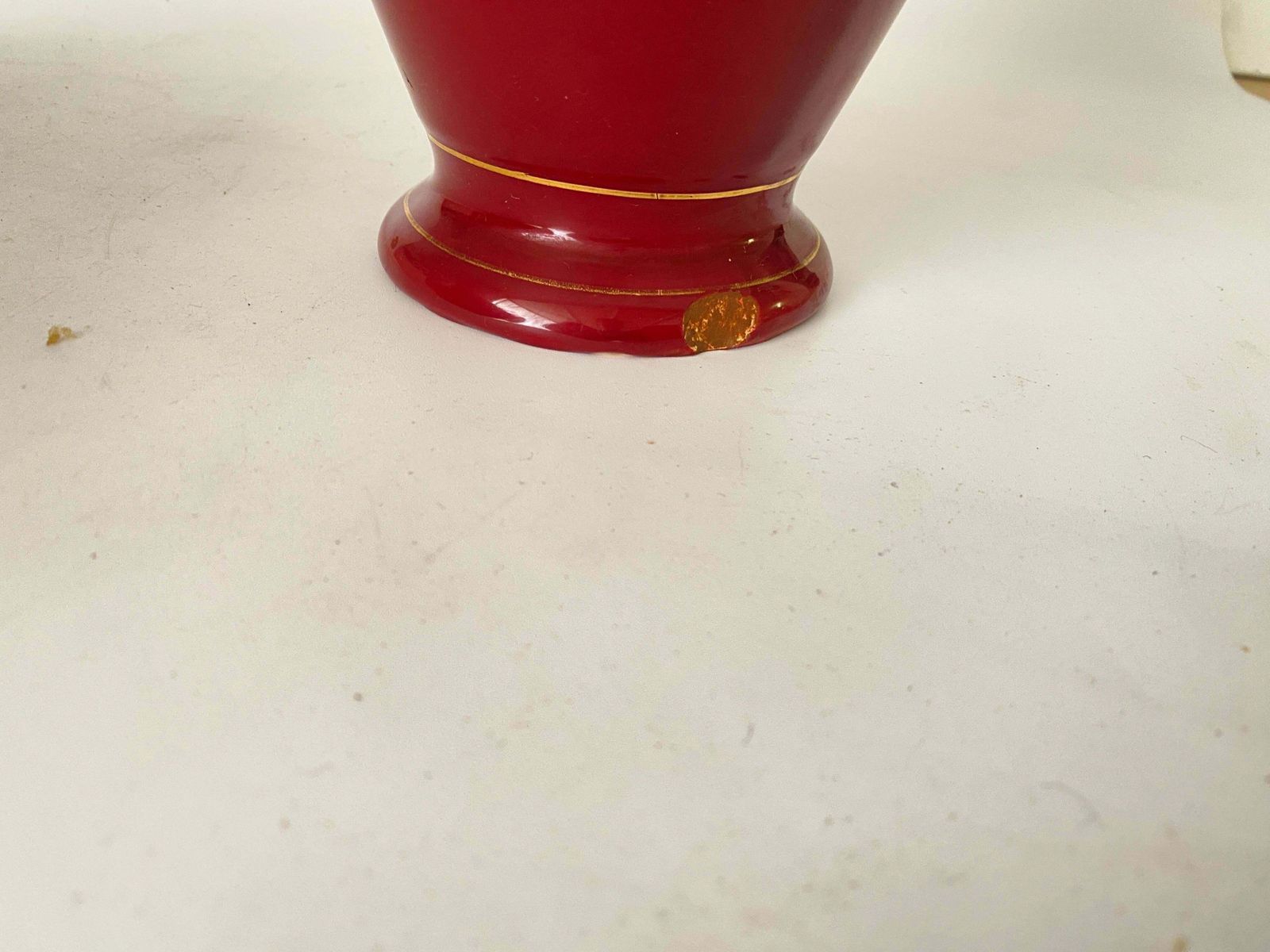 Pair Of Red Cobalt Urns Vase With Ceramic Handles And Gilted Decorations photo for sale