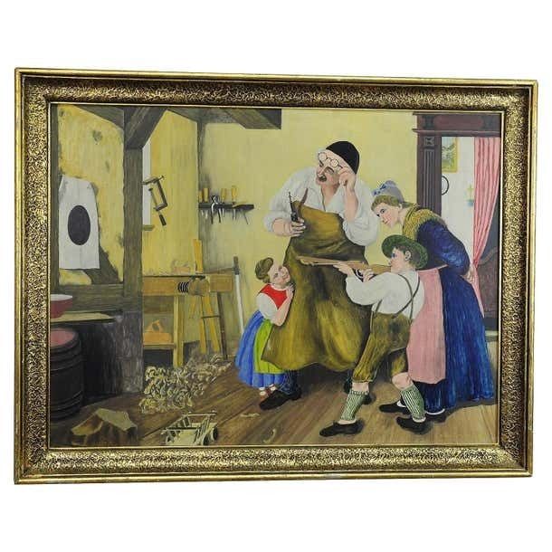 W. Melchinger  Bavarian Folksy Scene In Joinery 1956