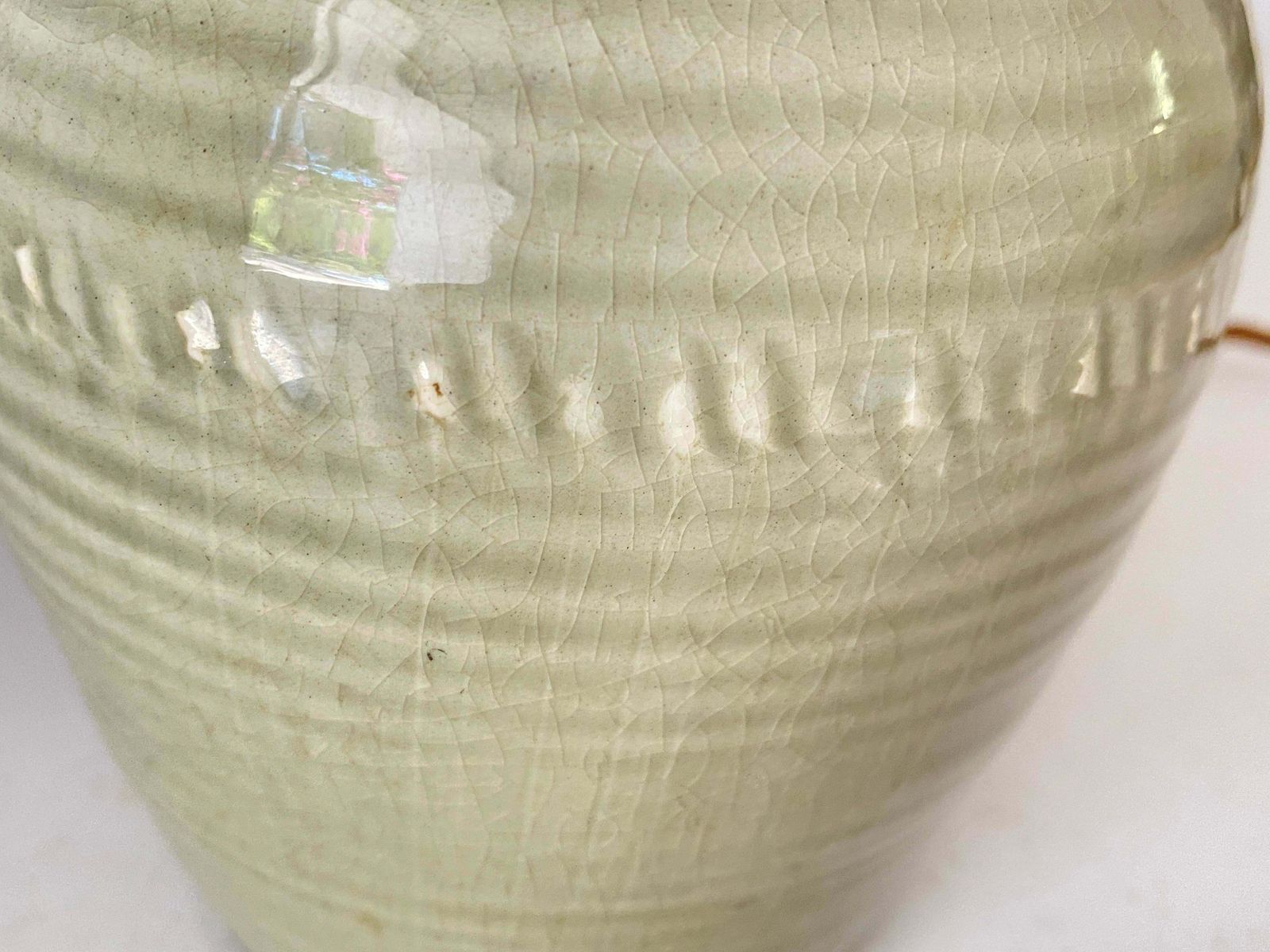Ceramic Lamp In Crackled Green Color France 1960 photo furniture