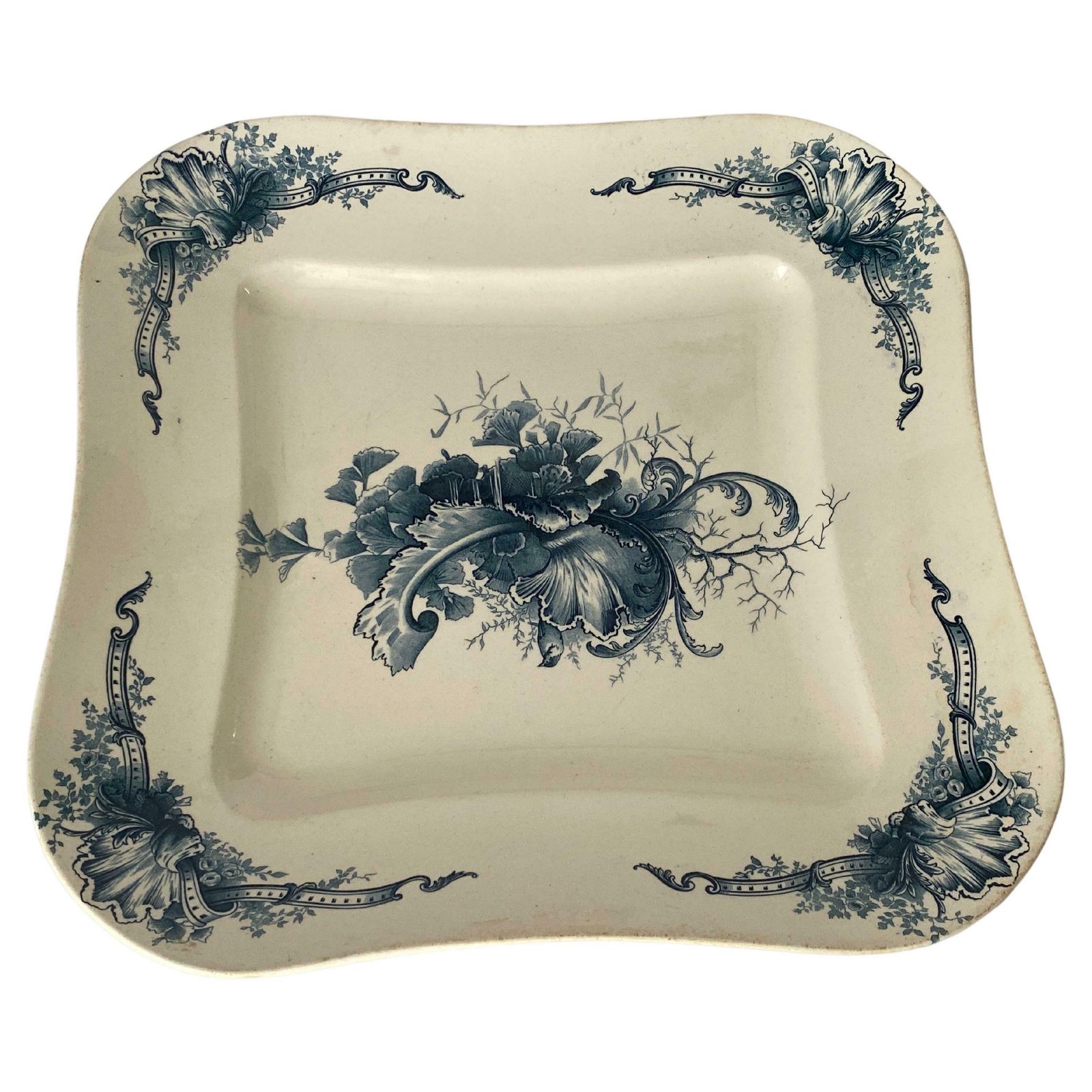 Faience Dish By Terre De Fer With Flowers Decor France 19th Century Signed