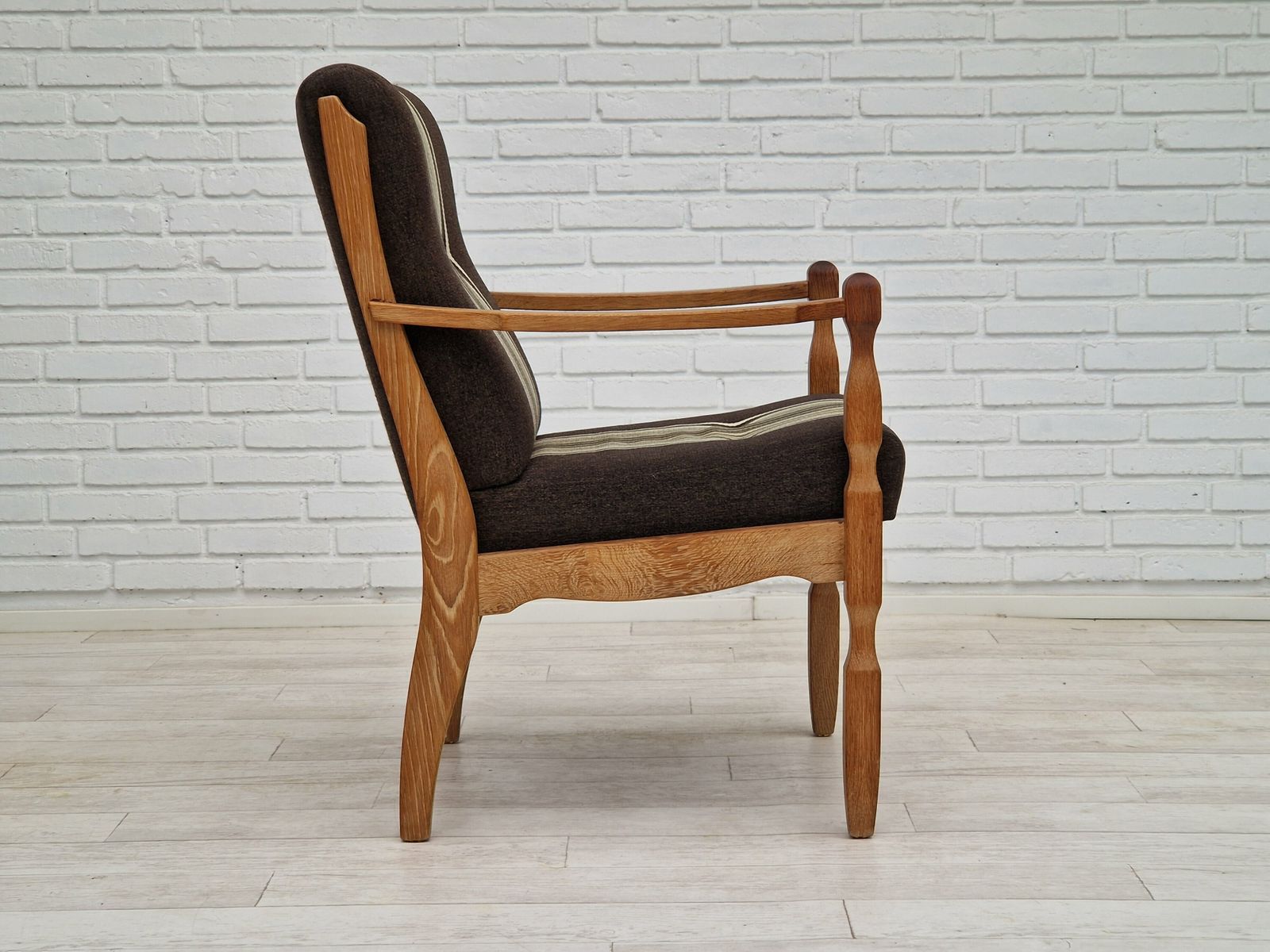 1970s, Danish Design, Oak Wood Armchair In Furniture Wool, Oak Wood. photo Furniture