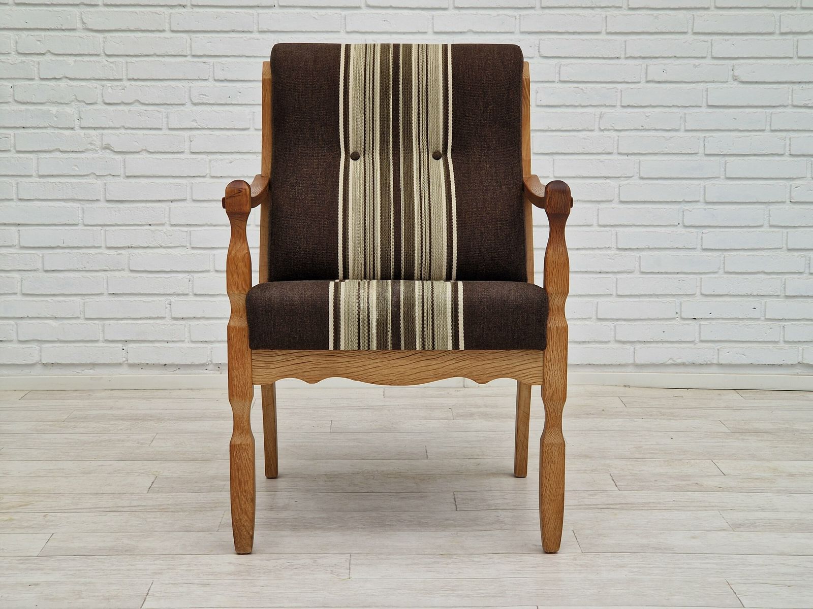 1970s, Danish Design, Oak Wood Armchair In Furniture Wool, Oak Wood. photo 640.0