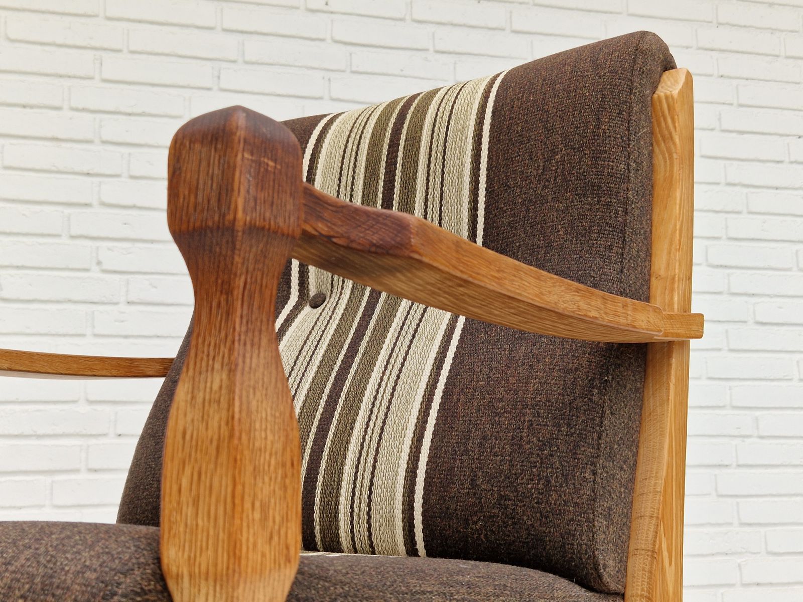 photo buy 1970s, Danish Design, Oak Wood Armchair In Furniture Wool, Oak Wood.