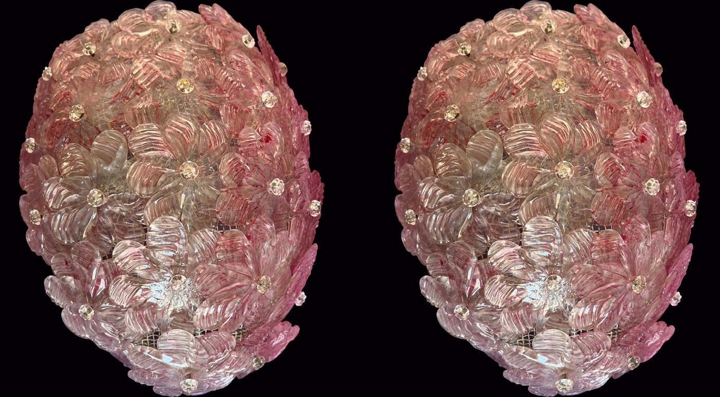 Pair Of Venetian Glass Rose Wall Lamps , Murano, 1980s photo furniture