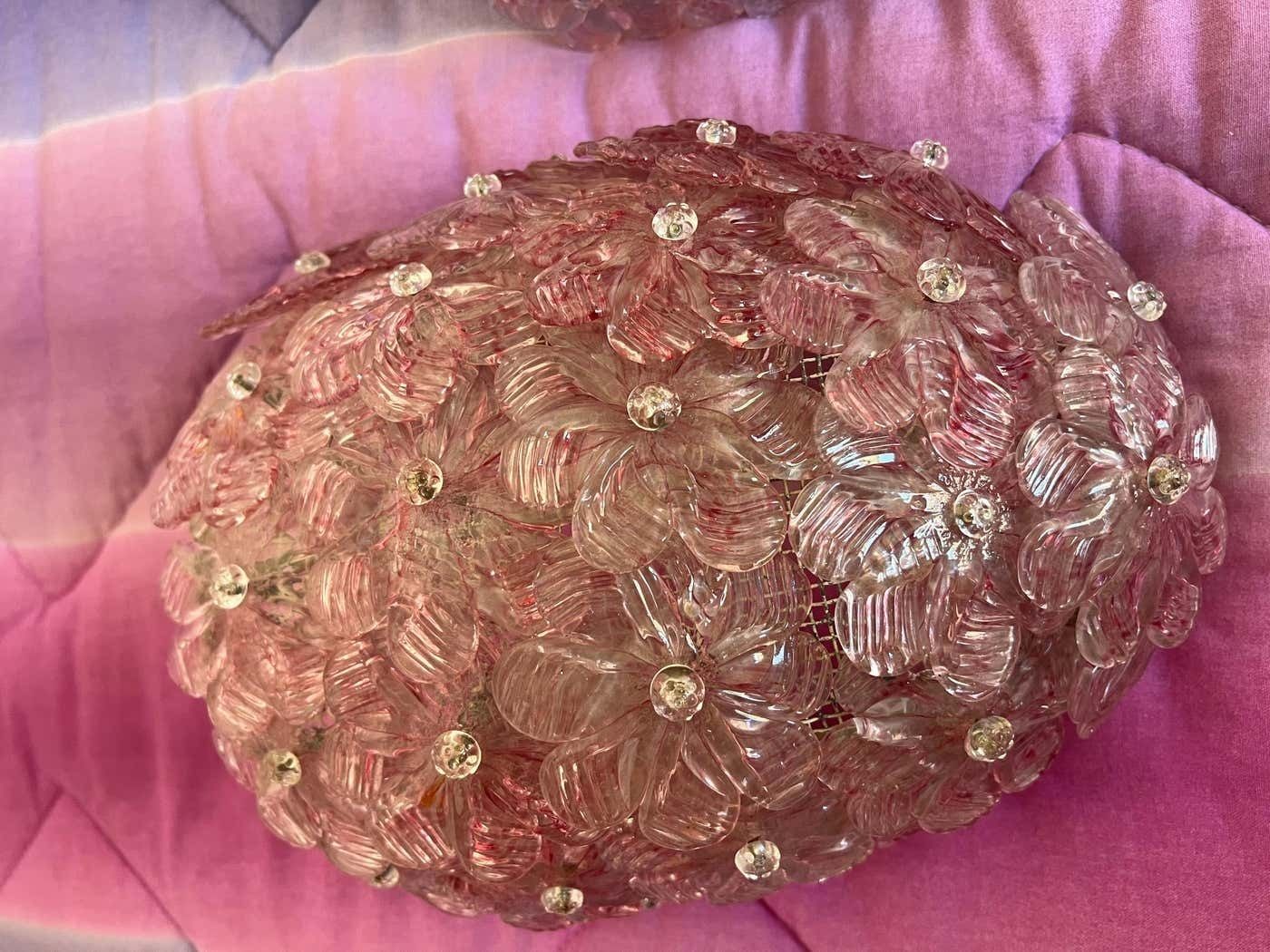 Pair Of Venetian Glass Rose Wall Lamps , Murano, 1980s photo for sale