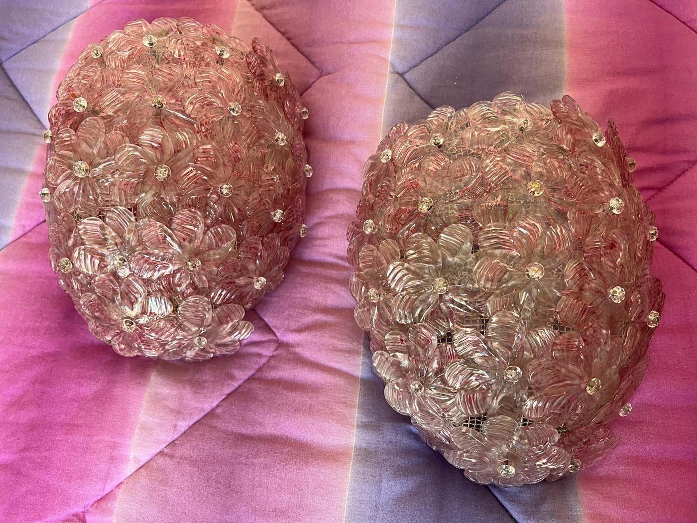 photo buy Pair Of Venetian Glass Rose Wall Lamps , Murano, 1980s