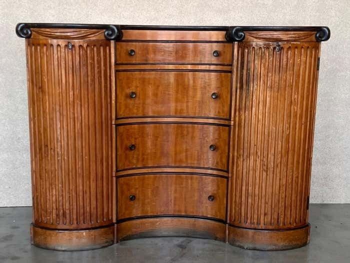 Art Deco Demilune Burl Walnut And Ebonized Credenza With Doors And photo furniture