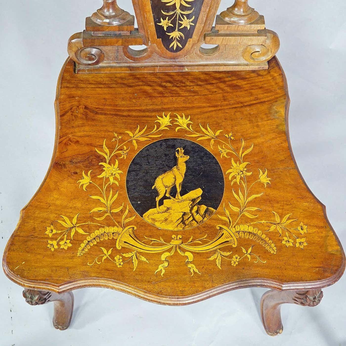 Nutwood Edelweis Marquetry Chair Swiss Brienz 1900 photo vinterior