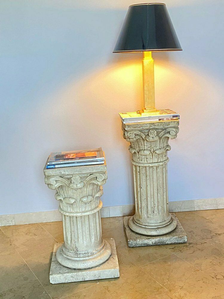 photo vintage Italian Travertine Corinthian Columns, 1940s, Set Of 2