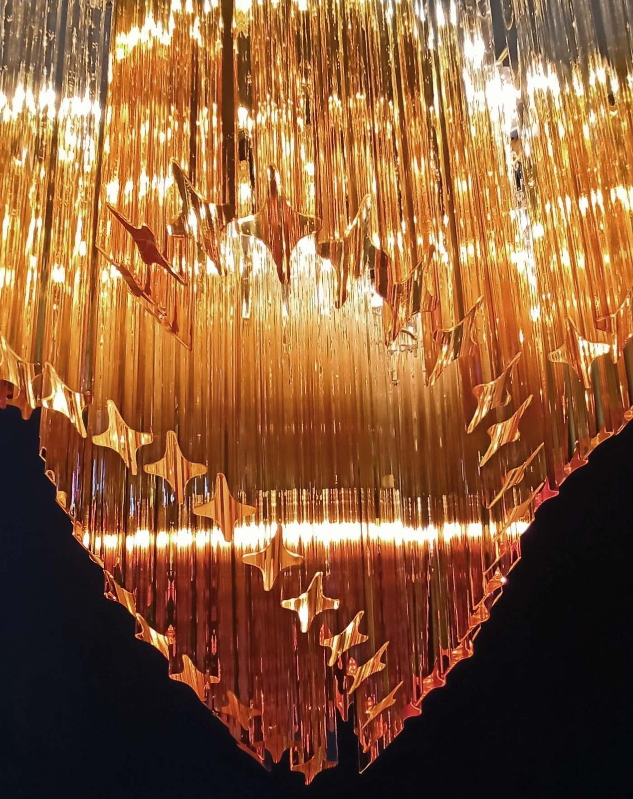 Beautiful Quadriedri Murano Glass Chandelier   114 Shaded Amber Prism photo for sale