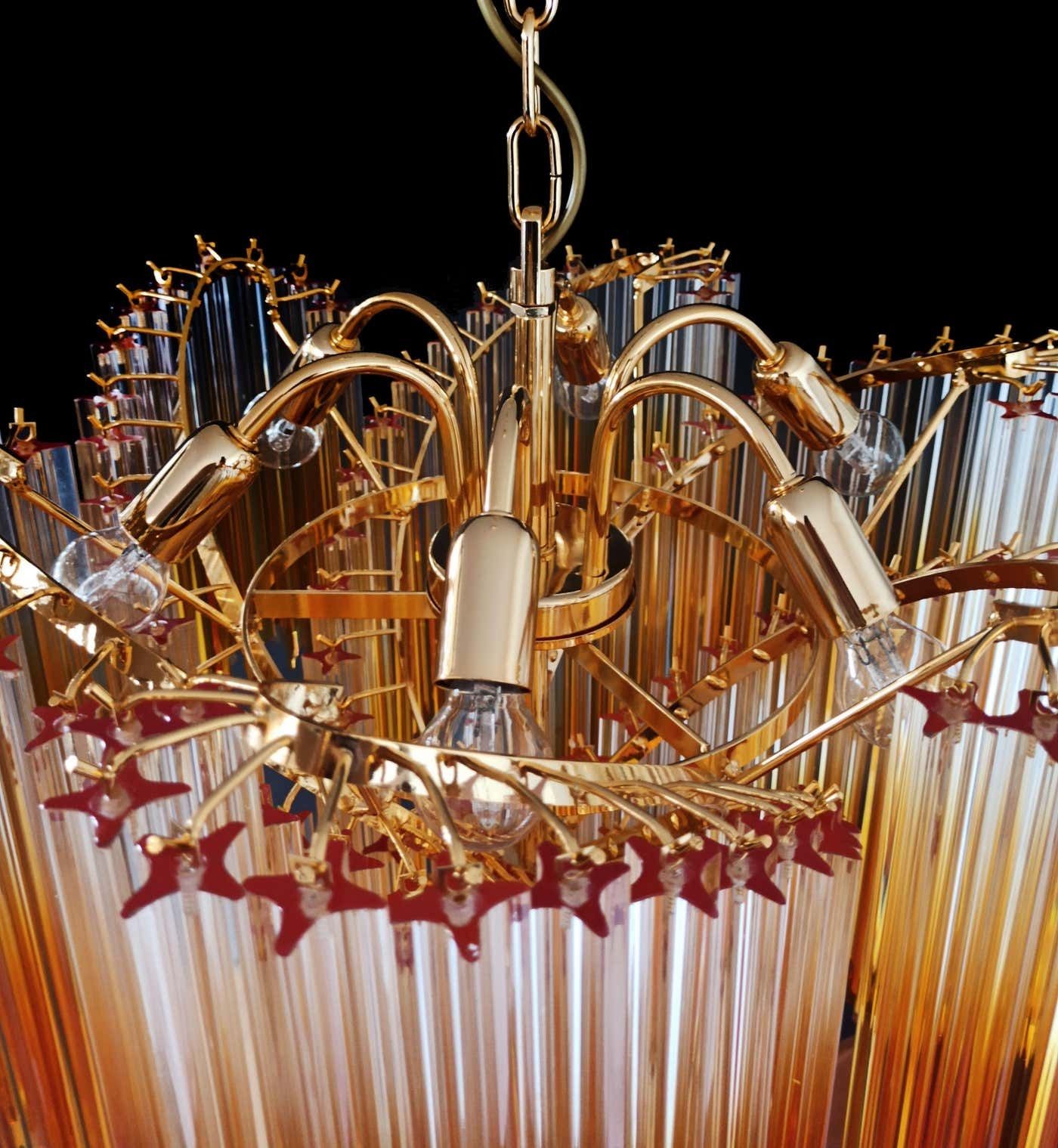 photo for sale Beautiful Quadriedri Murano Glass Chandelier   114 Shaded Amber Prism