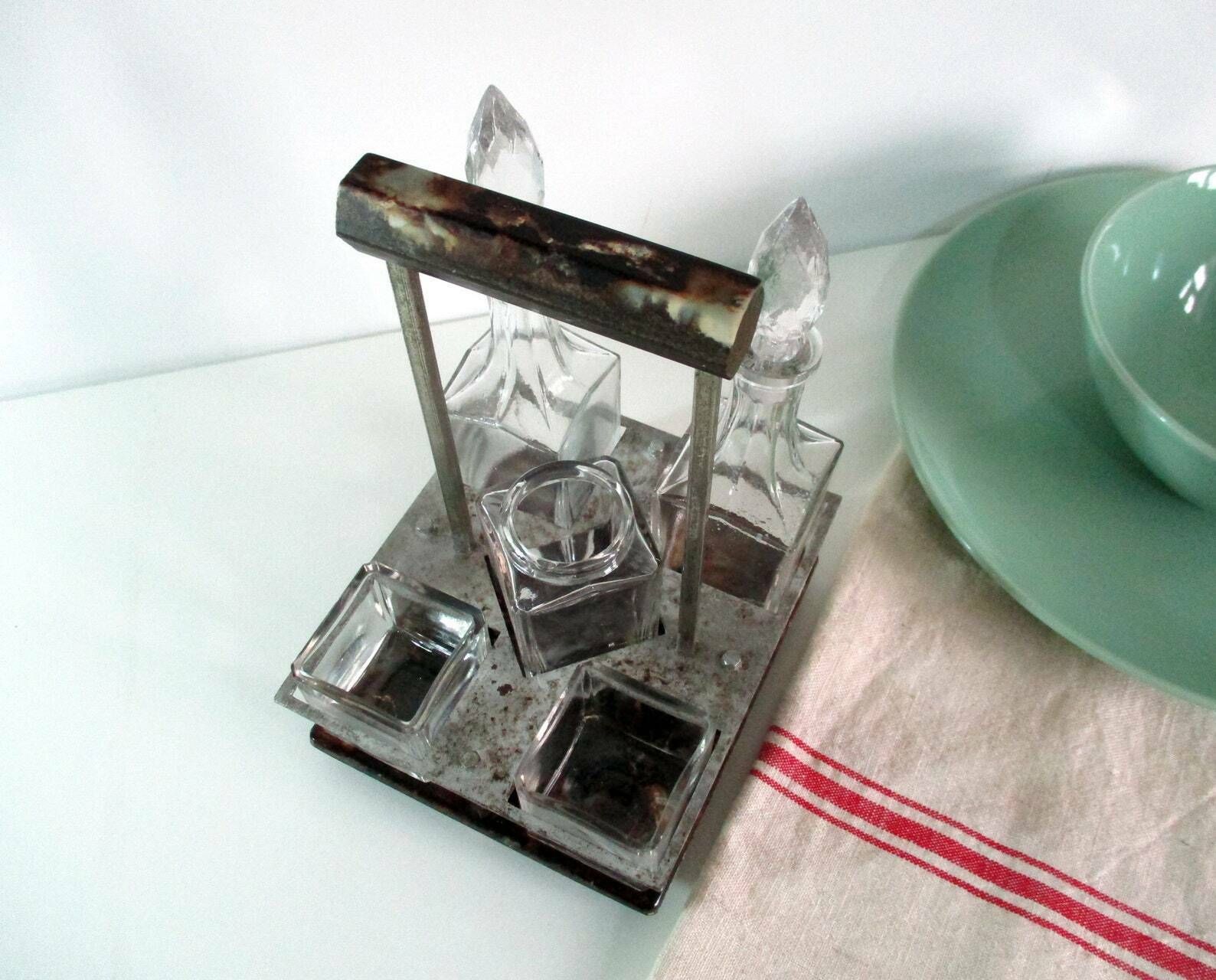 photo furniture Bakelite Condiment Holder   French Antique Cruet Set   5 Piece Condiment Set   Art Deco Condiment Caddy   Marbled Bakelite