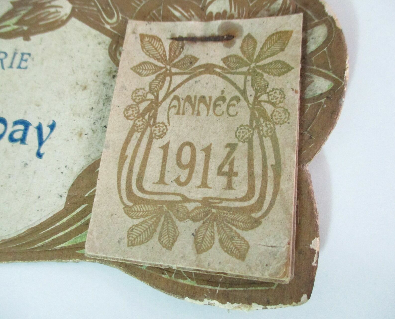 Antique French Cardboard Sign   1914 Advertising Calendar   Embossed Cardboard   French Advertising Sign   Vintage Publicity Sign photo 55.0