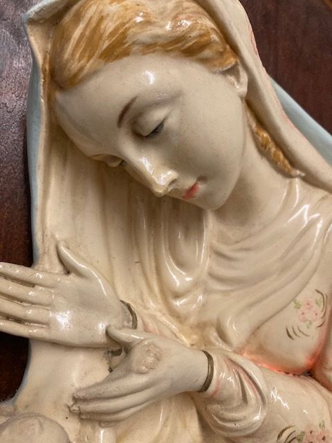 Ancient Madonna In Polychrome Majolica, Tuscan Manufacture From Signa. photo for sale