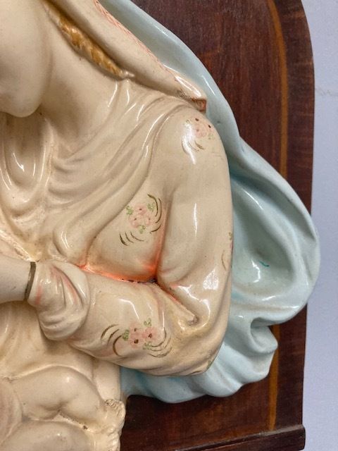 Ancient Madonna In Polychrome Majolica, Tuscan Manufacture From Signa. photo Art