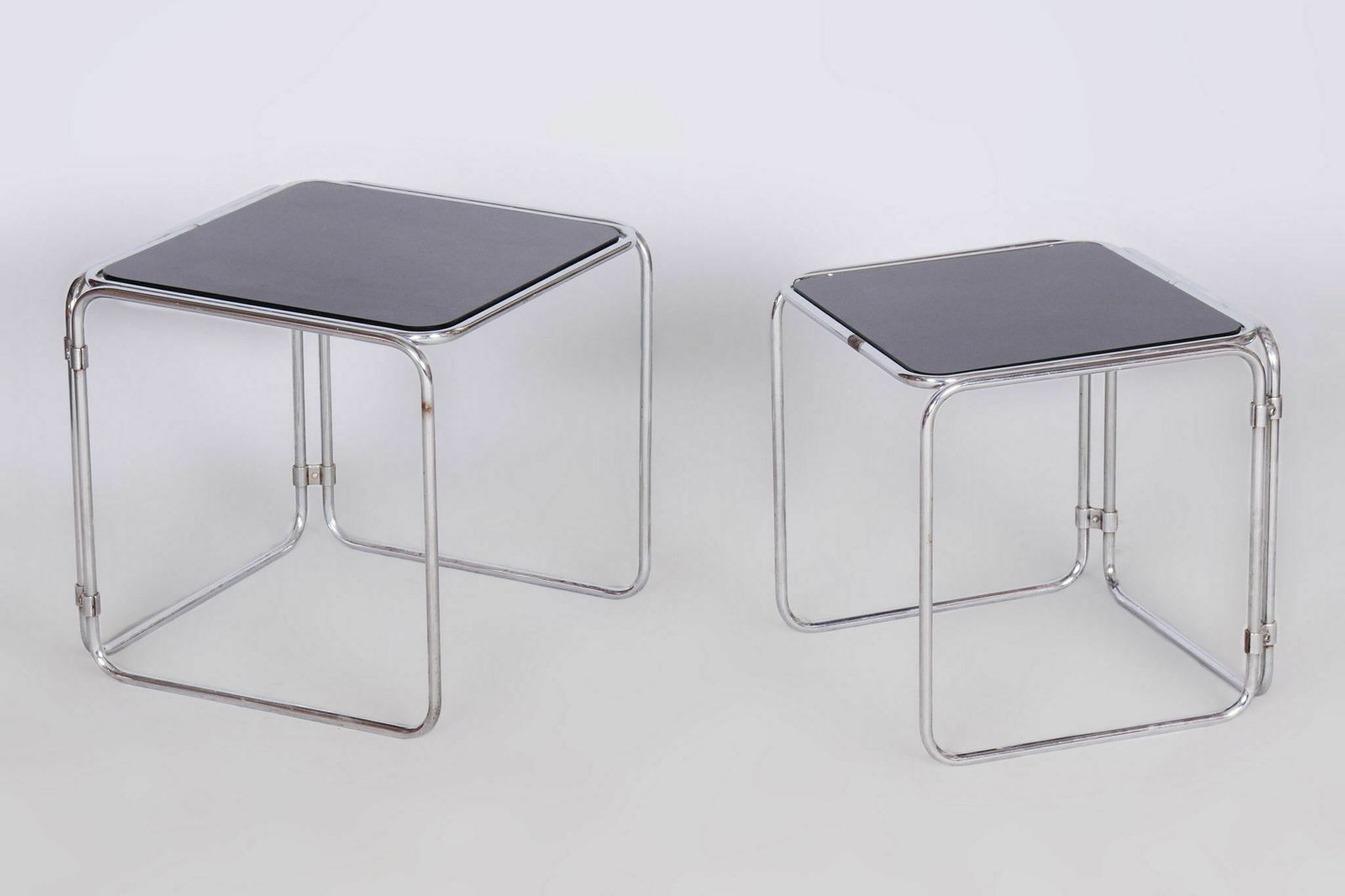 Restored Midcentury Nesting Tables, Chrome Plated Steel, Glass, Czechia, 1960s photo 600.0