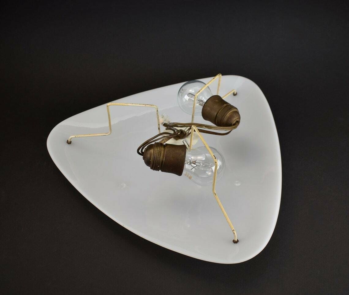 1950s French Flush Mount By Télé Ambiance Sonnenkind | Mid Century Modern Ceiling Light Triangular Vintage White Black Studs | Retro Lamp photo buy