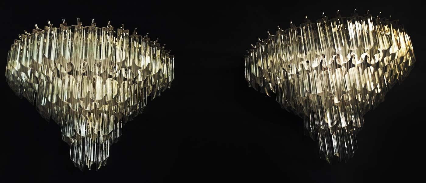 Beautiful Pair Of Vintage Murano Wall Sconce – 63 Trasparent Quadriedri photo vintage
