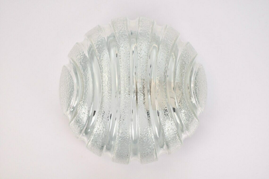 Mid Century Modern Flush Mount Glass Ice Modernist | Vintage Textured Ceiling Light Lamp Peill Putzler Design Mcm | Fixture Toilet Hallway photo buy