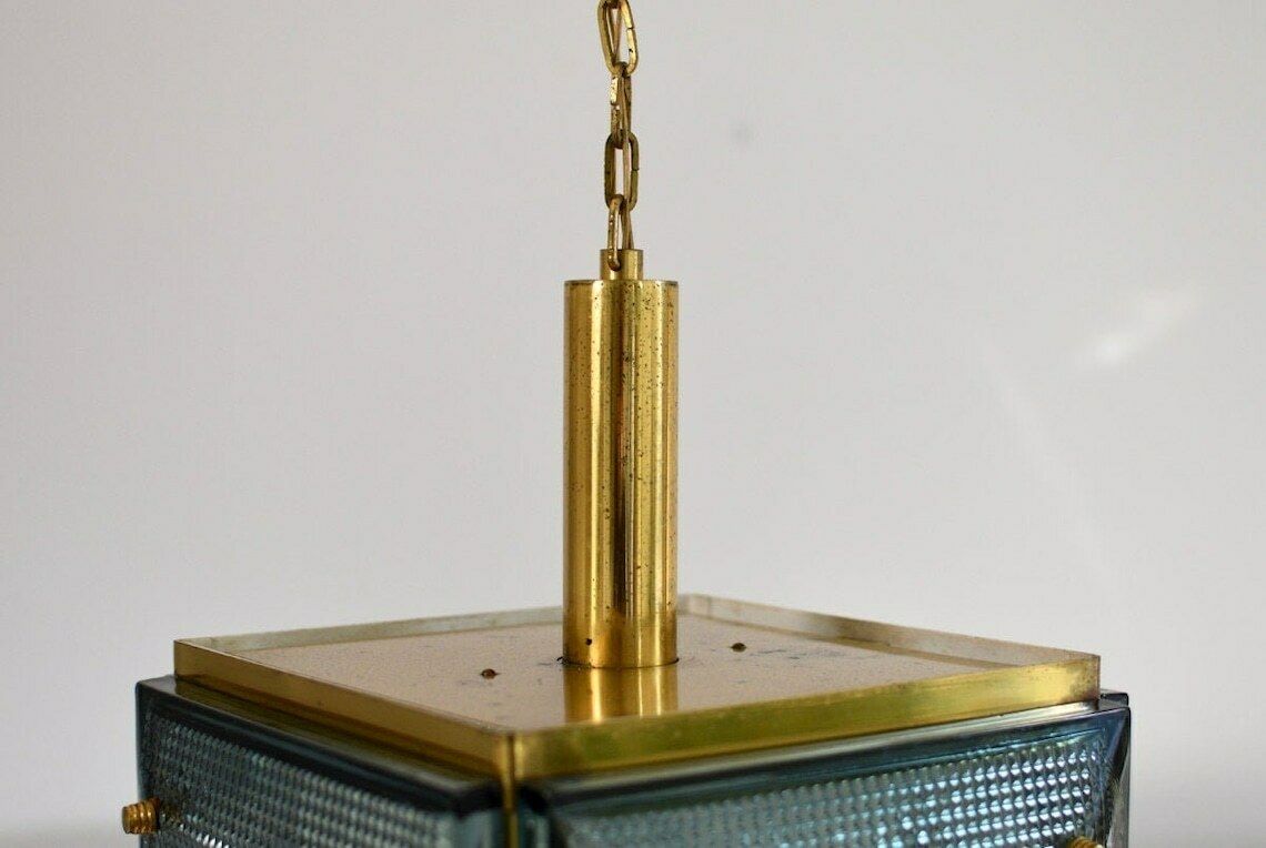 Mid Century Malmö Metallvarufabrik Hanglamp Messing En Glas | Vintage Geperst Glas Orrefors Fagerlund Scandinavisch Modernistisch photo buy