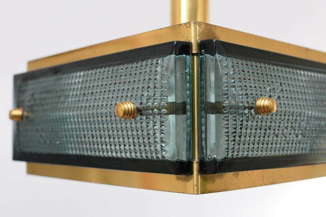photo furniture Mid Century Malmö Metallvarufabrik Hanglamp Messing En Glas | Vintage Geperst Glas Orrefors Fagerlund Scandinavisch Modernistisch