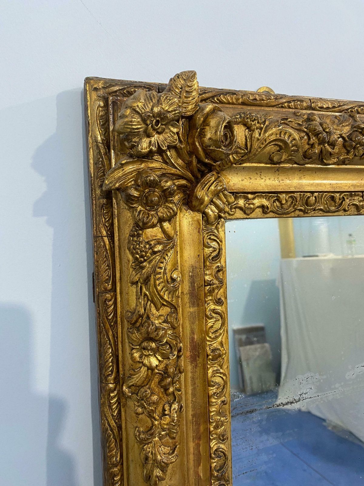 Antique French Mirror Gilded With Gold Leaf From The Napoleon III Era, 1870 photo buy