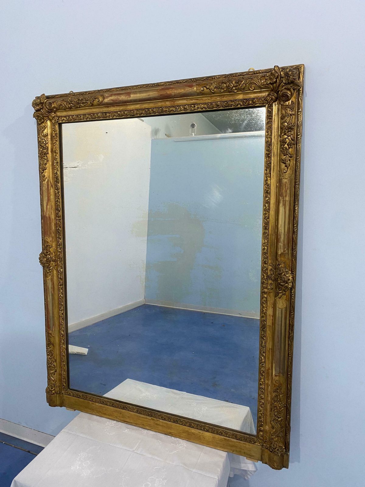 photo furniture Antique French Mirror Gilded With Gold Leaf From The Napoleon III Era, 1870