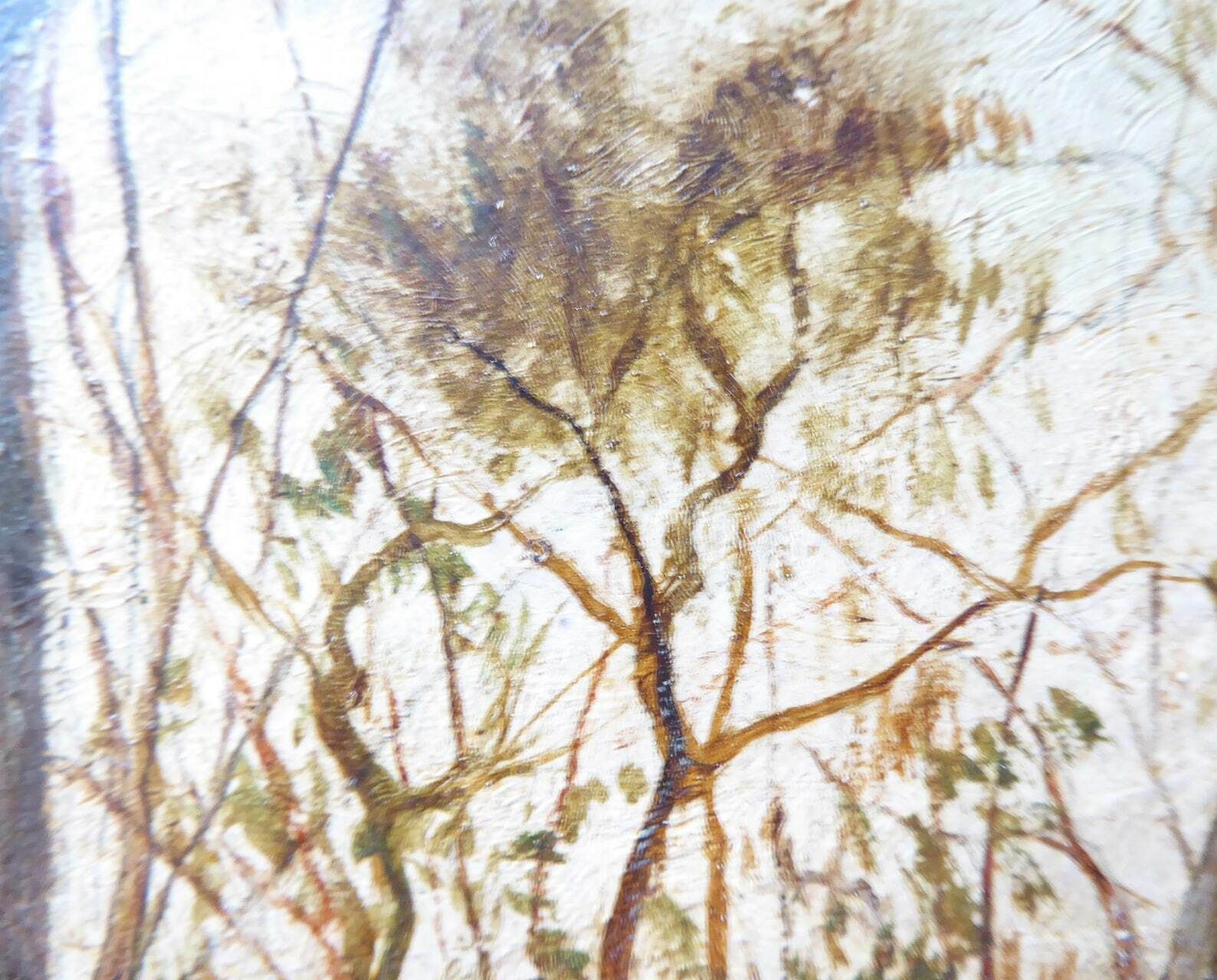 Original Forest Painting   Unframed Woodland Oil Painting   French Pyrenees Forest Woodcutting Painting photo vintage