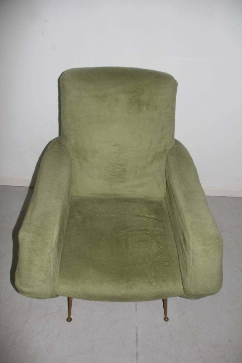 Italian Armchair Mid Century Design 1950s Green Brass Feet By Gigi Radice photo Furniture