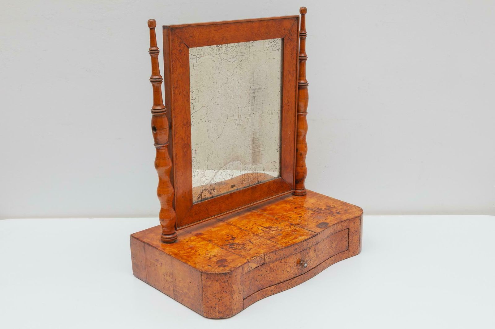 Antique Biedermeier Vanity Table Mirror In Burlwood, 19th Century, Germany photo for sale