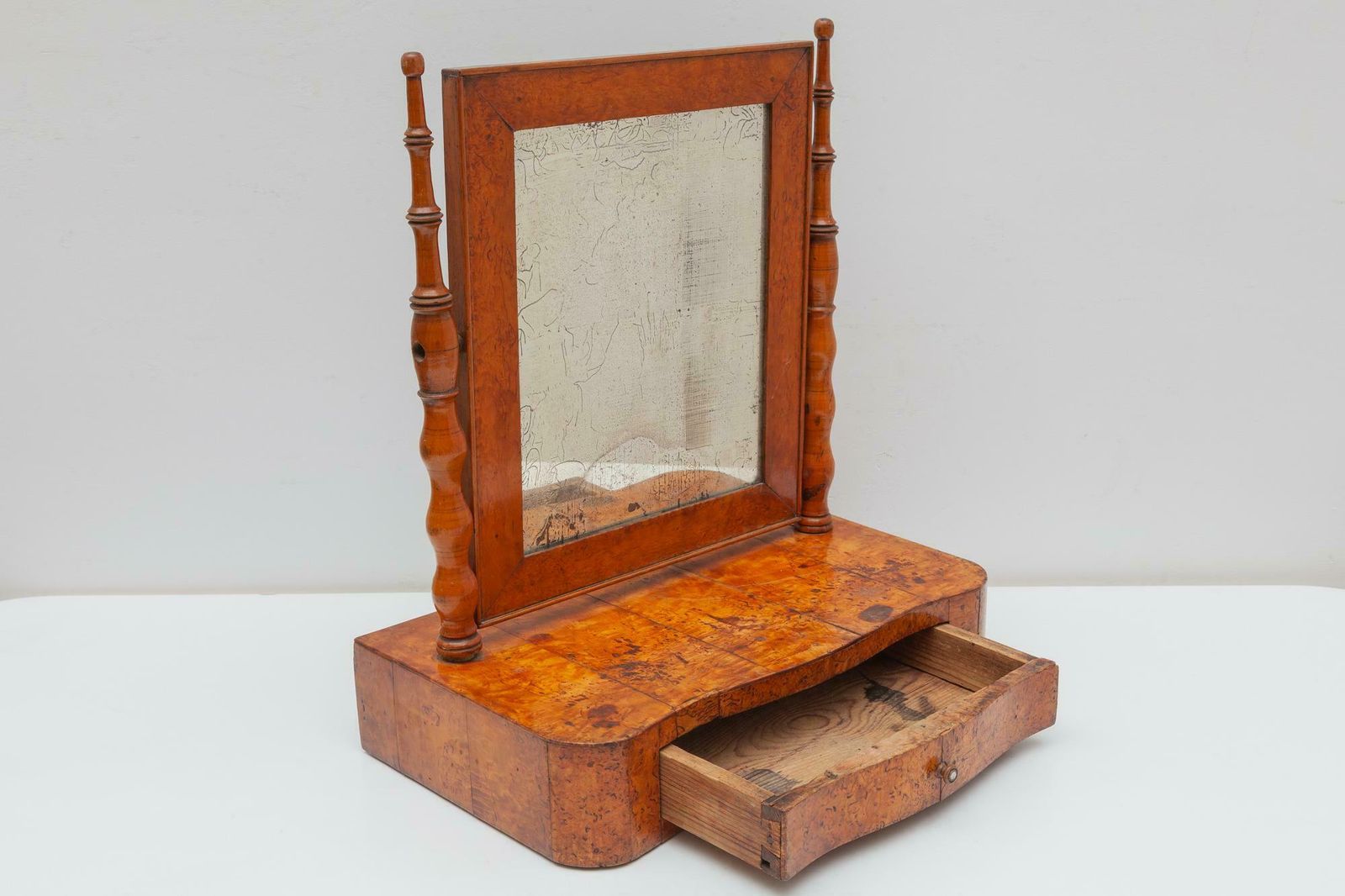 Antique Biedermeier Vanity Table Mirror In Burlwood, 19th Century, Germany photo Home Decor