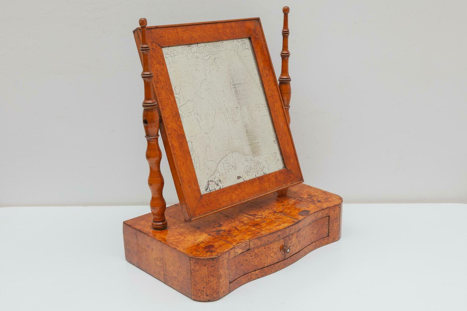 Antique Biedermeier Vanity Table Mirror In Burlwood, 19th Century, Germany photo 1523.0