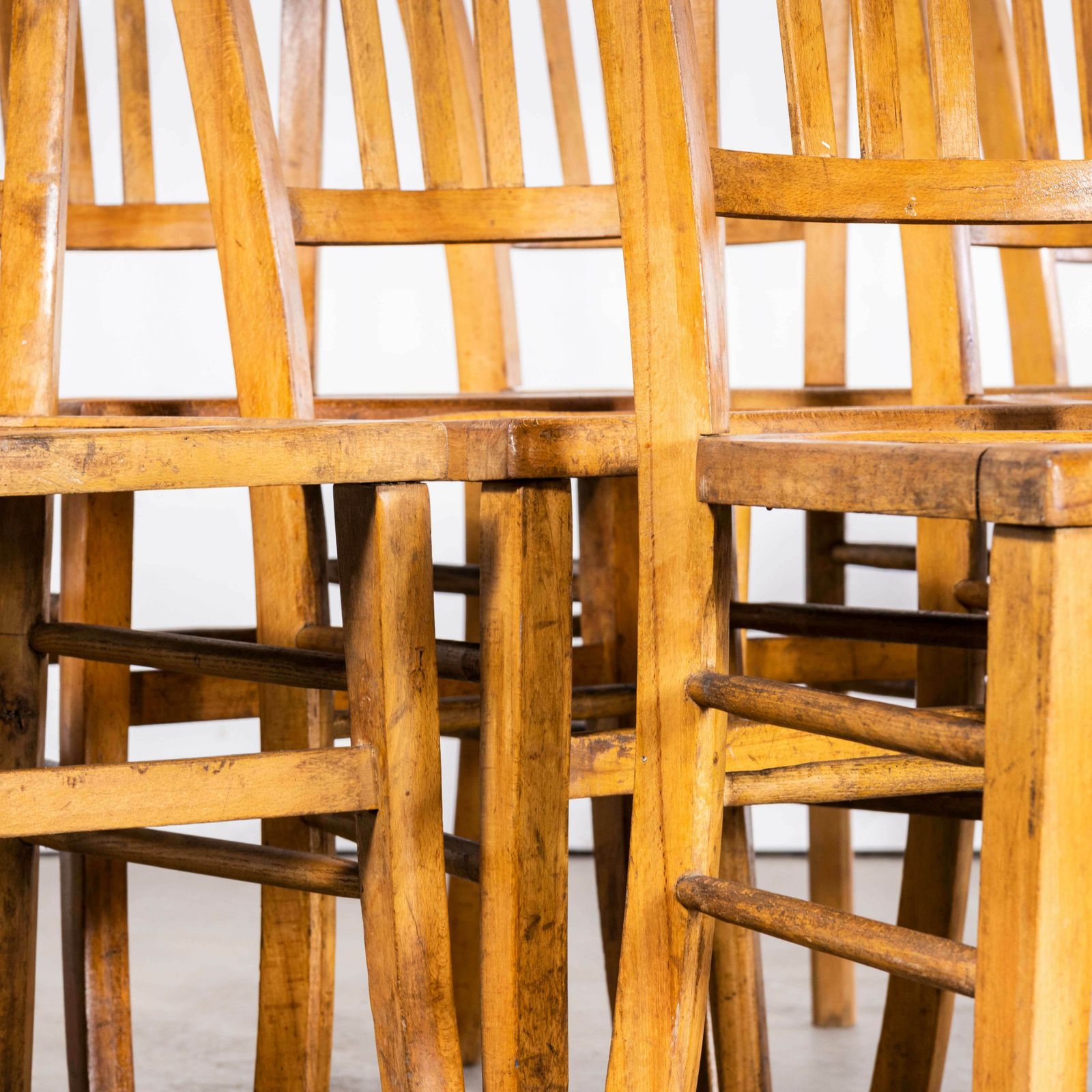 1950’s Original French Slatted Farmhouse Chairs From Provence – Set Of Ten photo vinterior