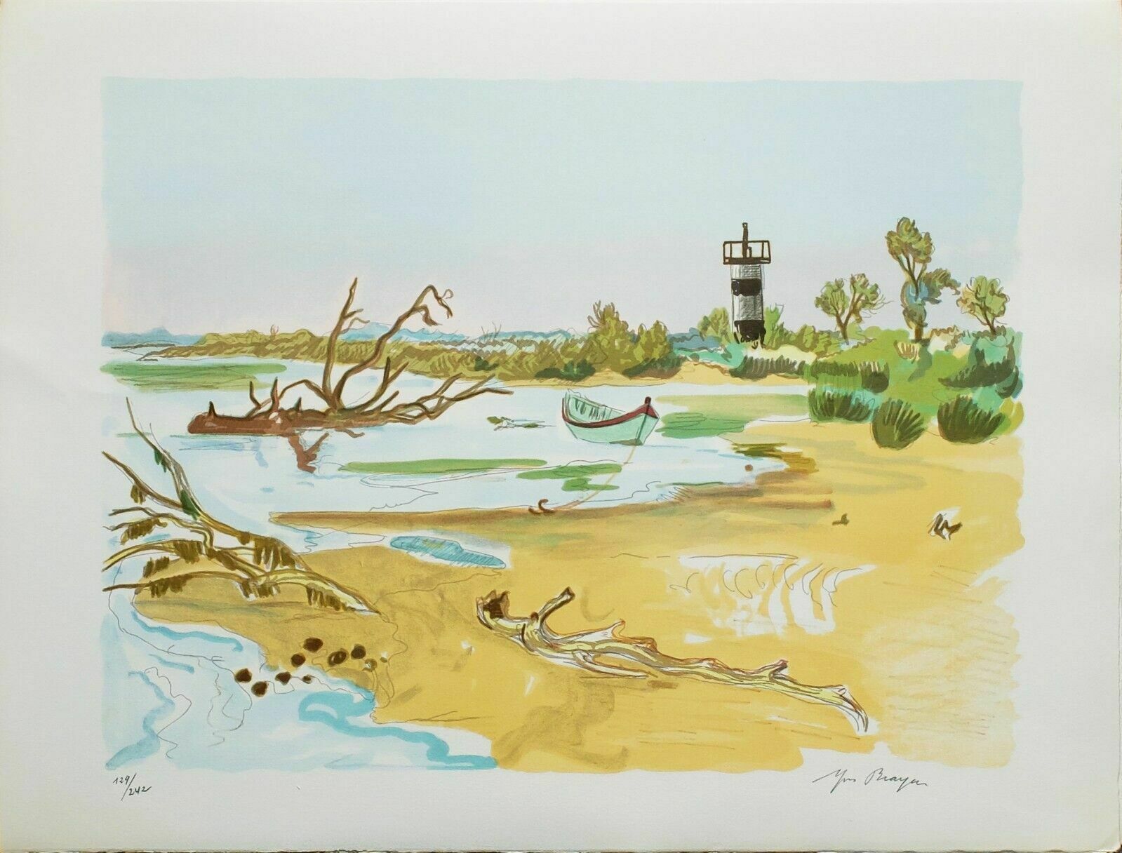 Brayer Yves   Lithograph Signed And Numbered Landscape Camargue Bords Rhône France