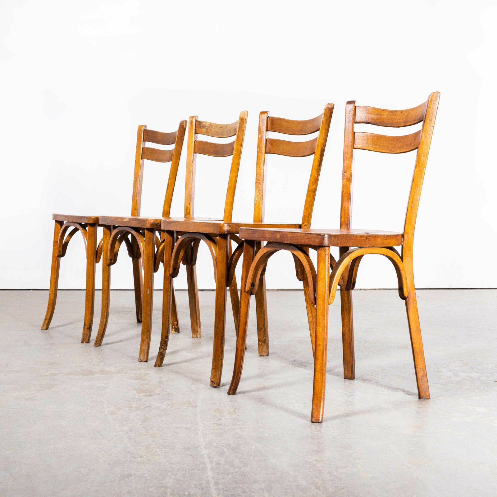 1950’s French Baumann Wavy Back Bentwood Dining Chairs – Set Of Four