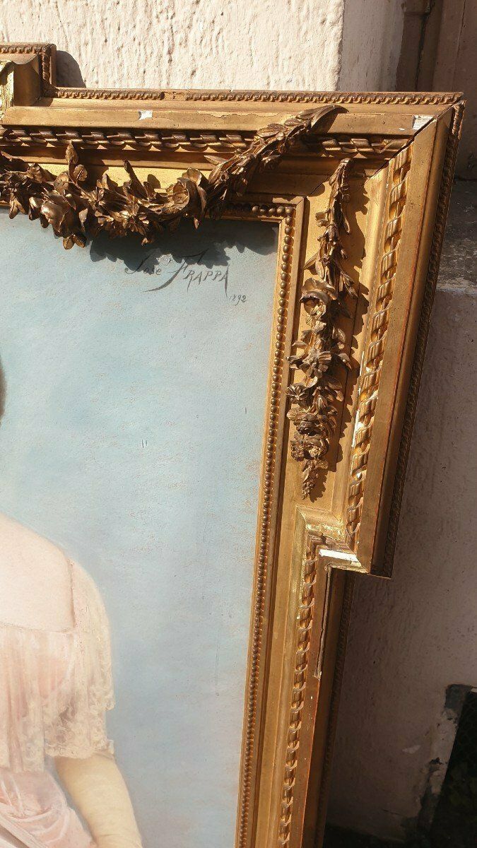 J Frappa, Portrait Of Young Woman, Pastel, Xixth Century photo for sale