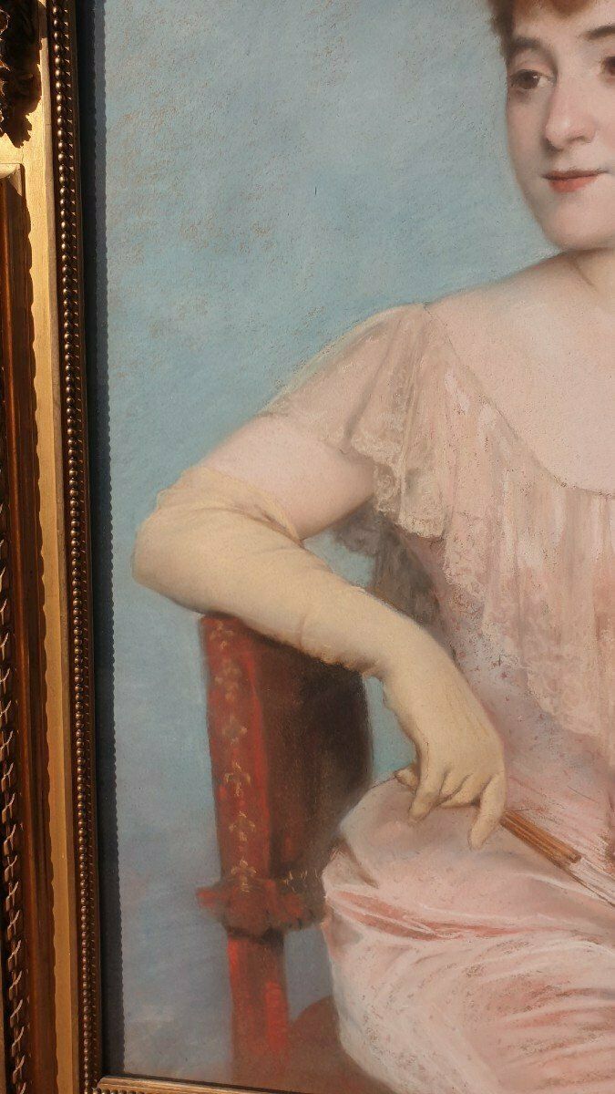 photo furniture J Frappa, Portrait Of Young Woman, Pastel, Xixth Century