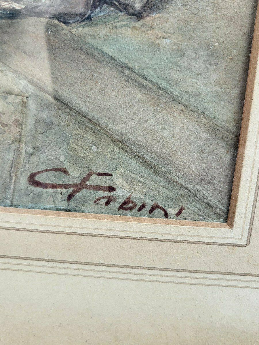 C Fabini, Watercolor, The Sedan Chair, Late 19th Century photo furniture