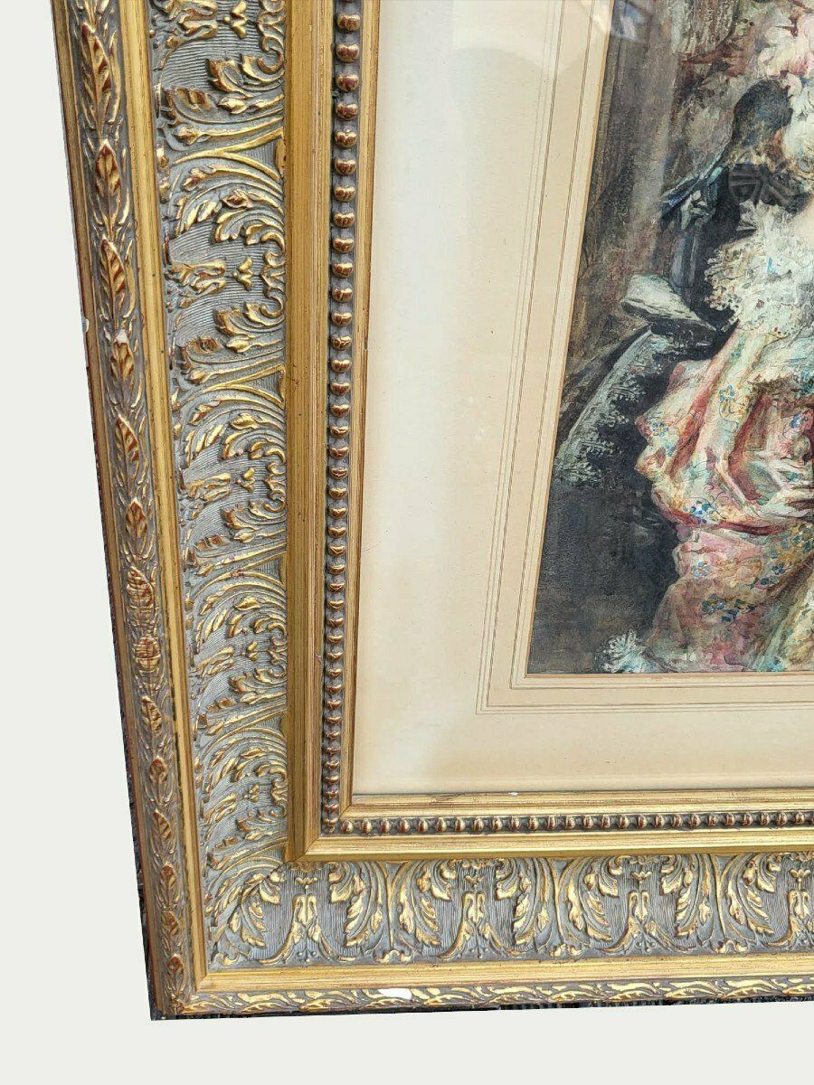 Art C Fabini, Watercolor, The Sedan Chair, Late 19th Century photo