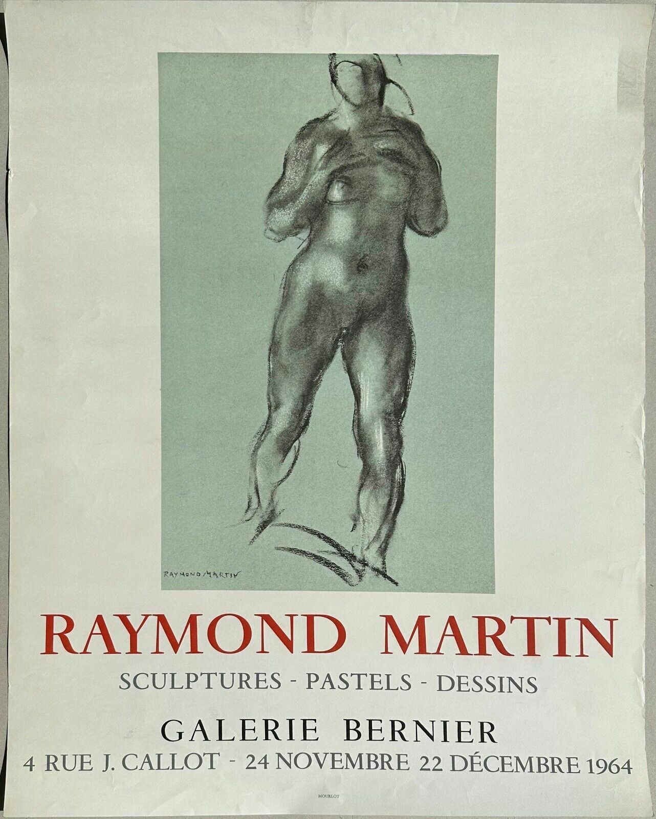 Raymond Martin   Tentoonstellingsposter 1964 Vrouwelijk Naakt Portret Art Mourlot