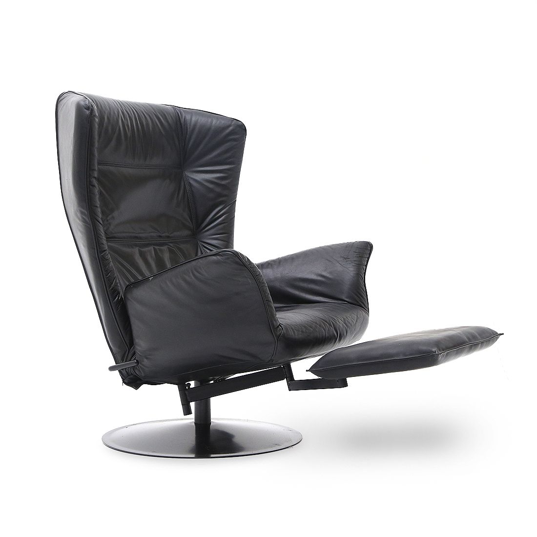 Pair Of Reclining Black Leather Armchairs, 1970s photo 940.0