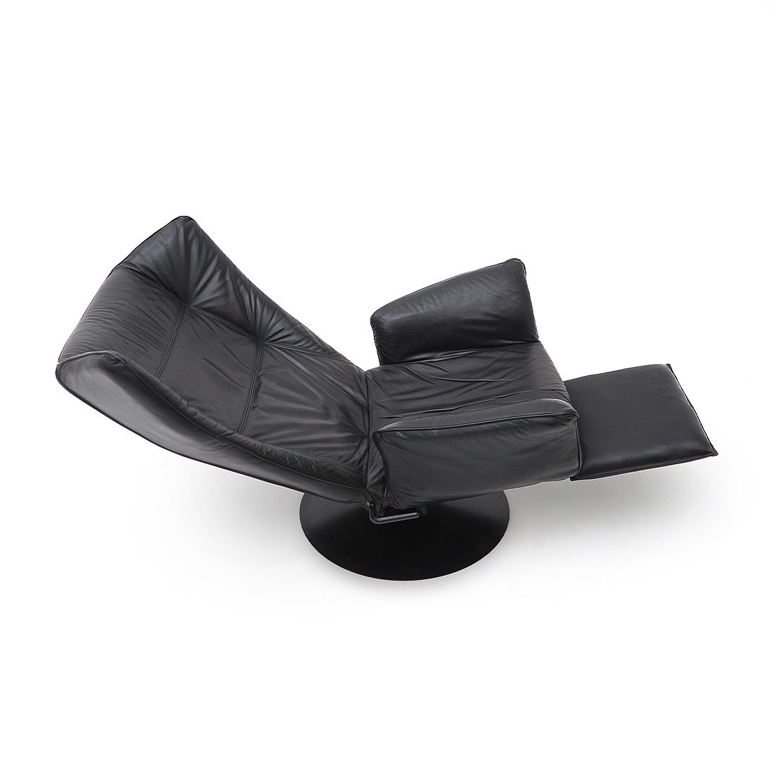Furniture Pair Of Reclining Black Leather Armchairs, 1970s photo
