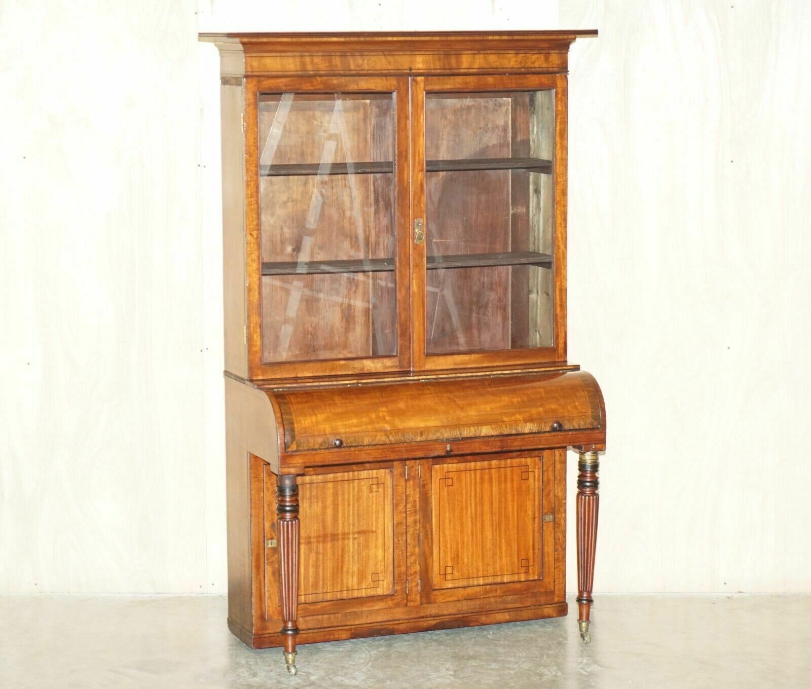 Antique Victorian 1860 Walnut Scriban Bureau Bookcase Must See Pictures