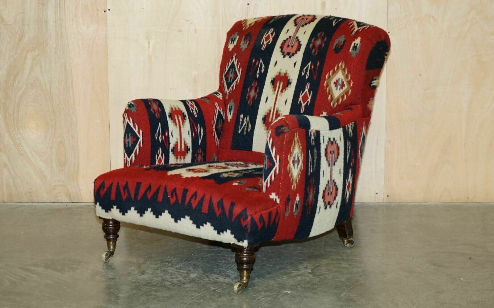 Rare Original Victorian Howard & Sons Bridgewater Armchair With Kilim Upholstery photo Furniture