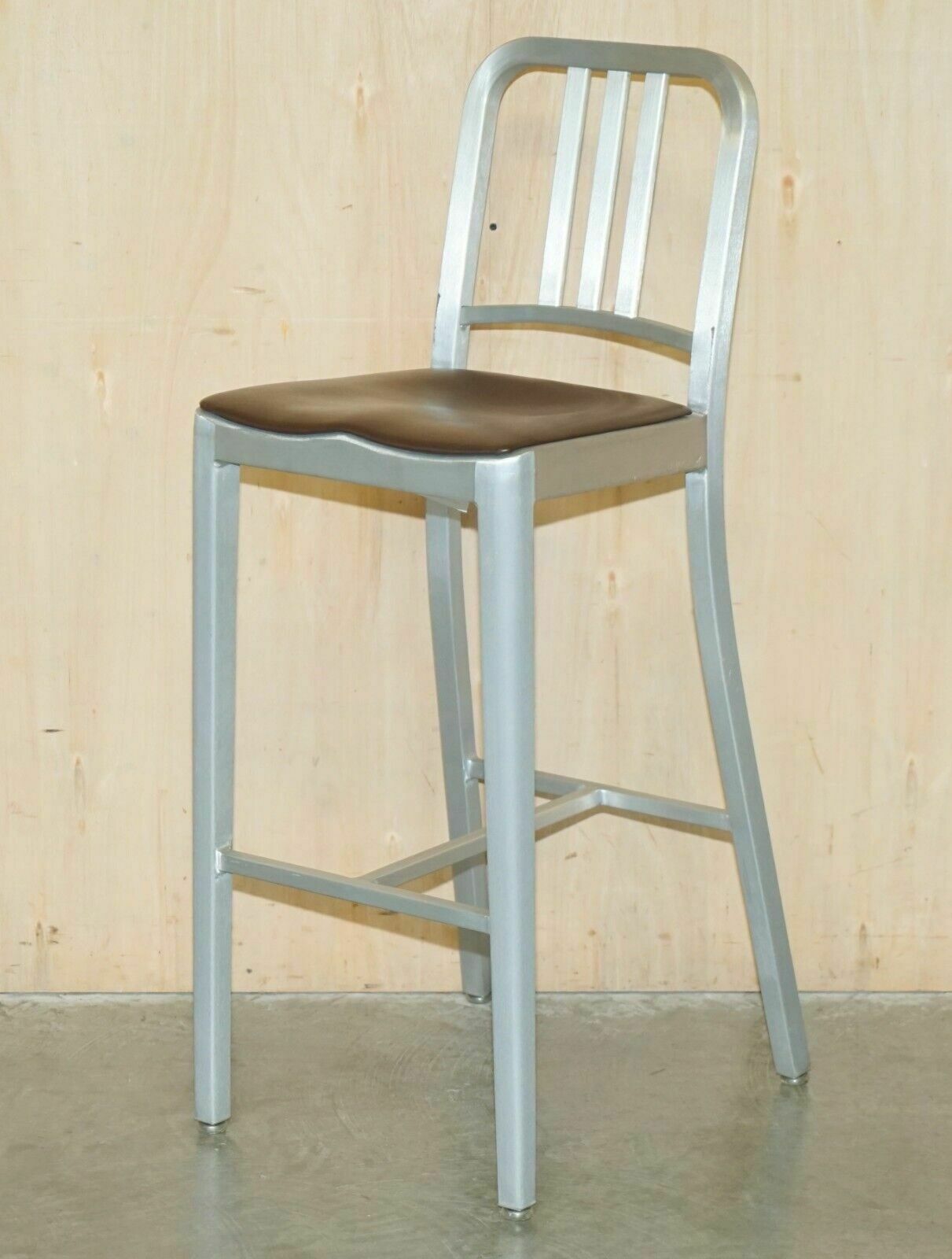 Four Collectable Vintage Rrp£5600 Emeco 111 Brushed Aluminium Counter Bar Stools photo vinterior