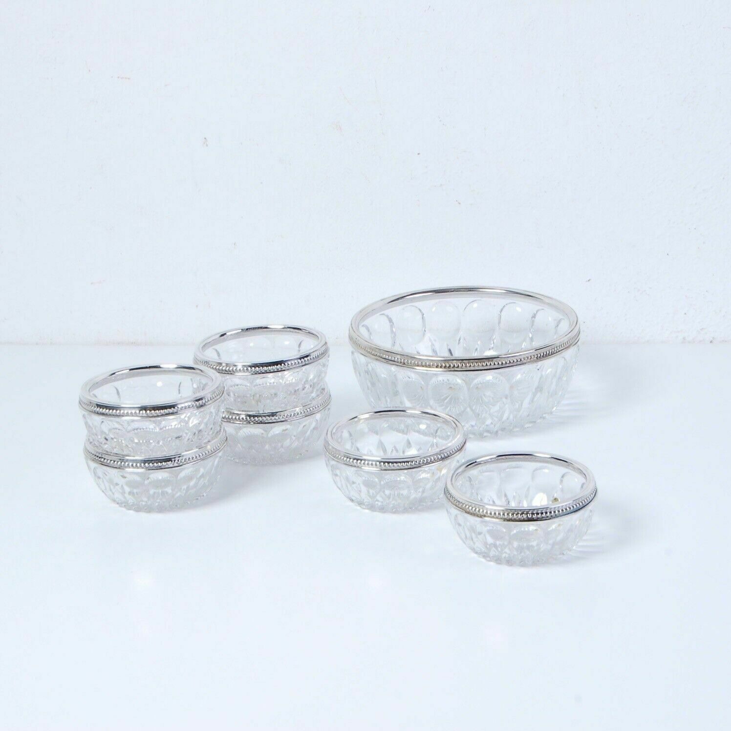 Set Cristallo Echt Bleikristall Servizio 6prs Macedonia Ciotola Bordo Argentato photo buy