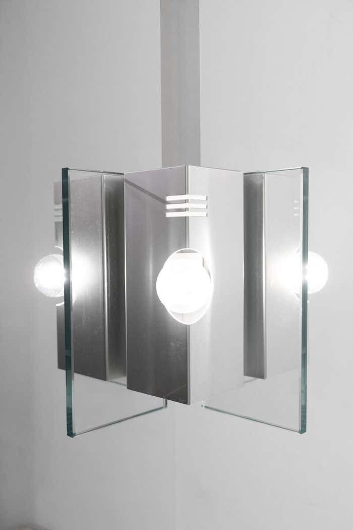 Mid Century Mordern Suspension, Metal And Glass Structure, Italian, 1970s photo furniture